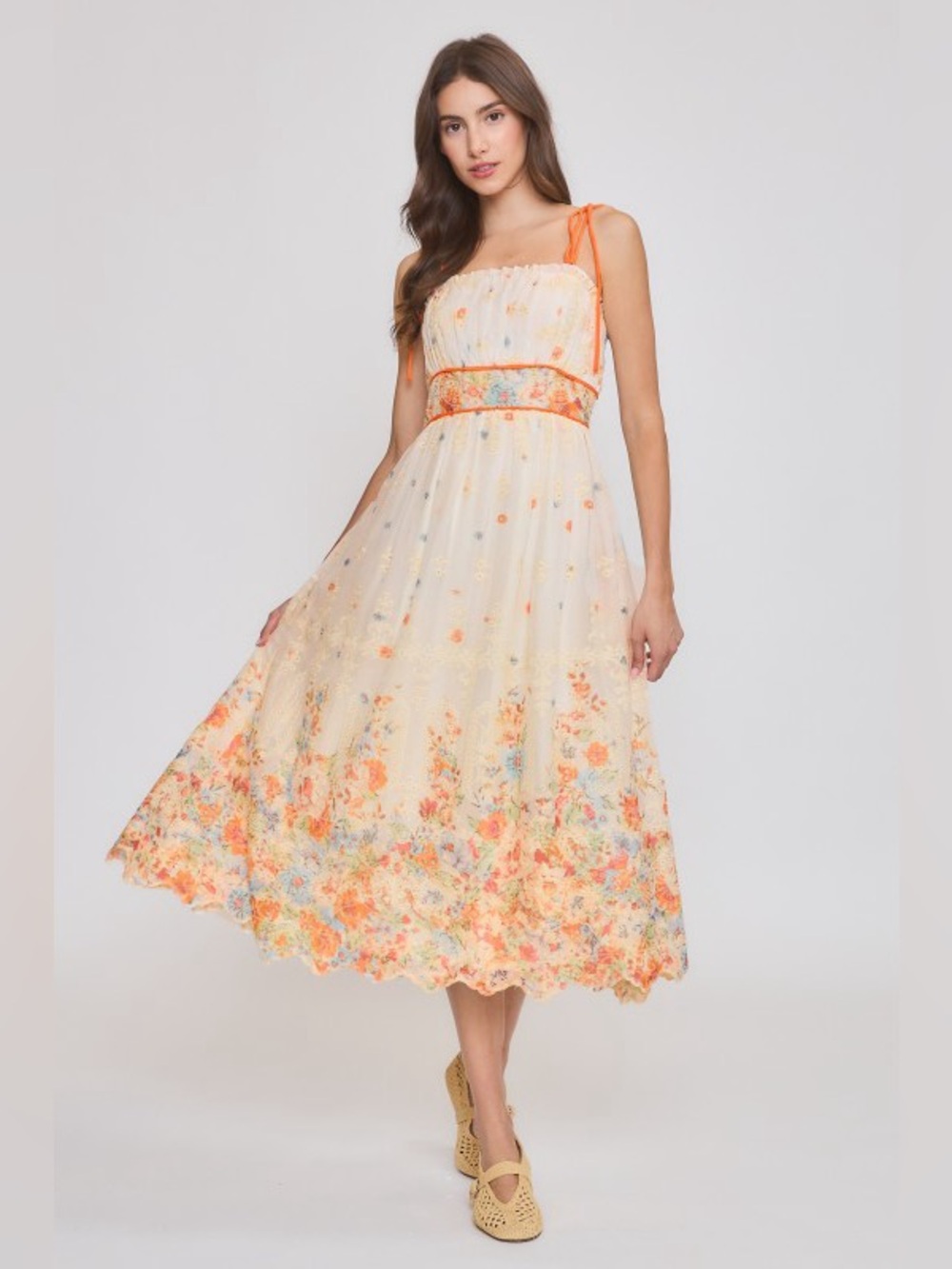 Camellia Floral Embroidered Midi Dress